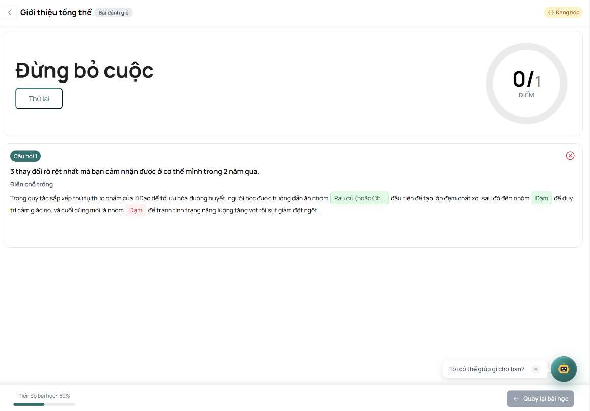 Xem kết quả và Tiếp tục